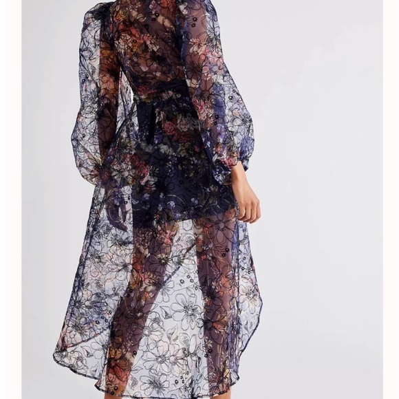 Floral Sheer Midi Dress - Navy - Picture 7 of 9